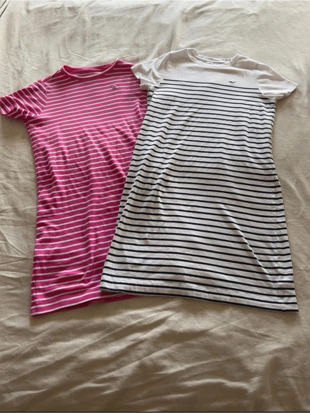 Vineyard Vines Girls' Pink & White Navy Stripe  T-Shirt Dresses